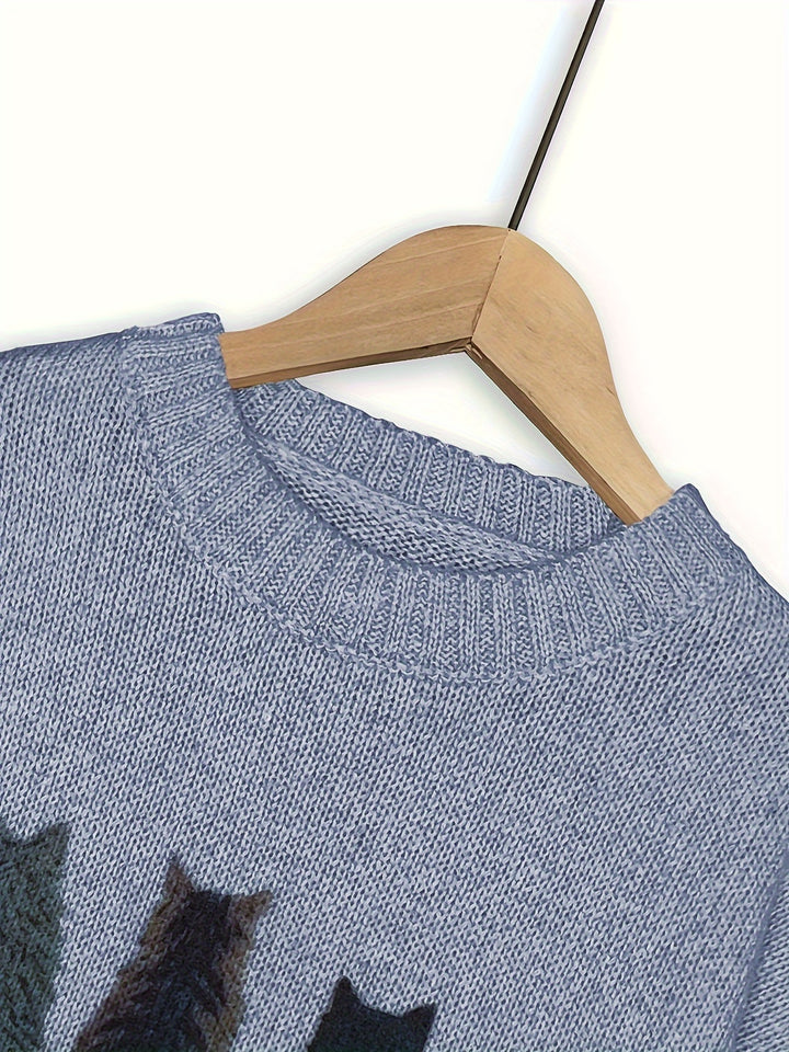 Rosalie | Cat Print Relaxed Sweater