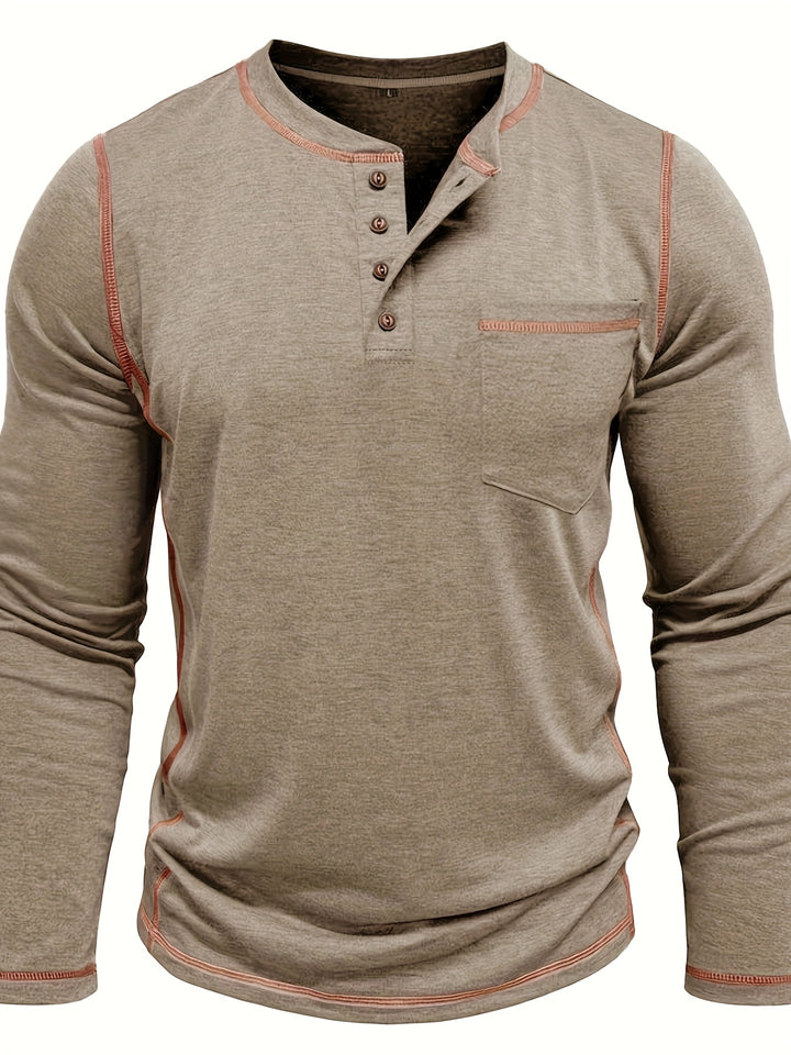 Duncan | Contrast-Stitch Long Sleeve Henley