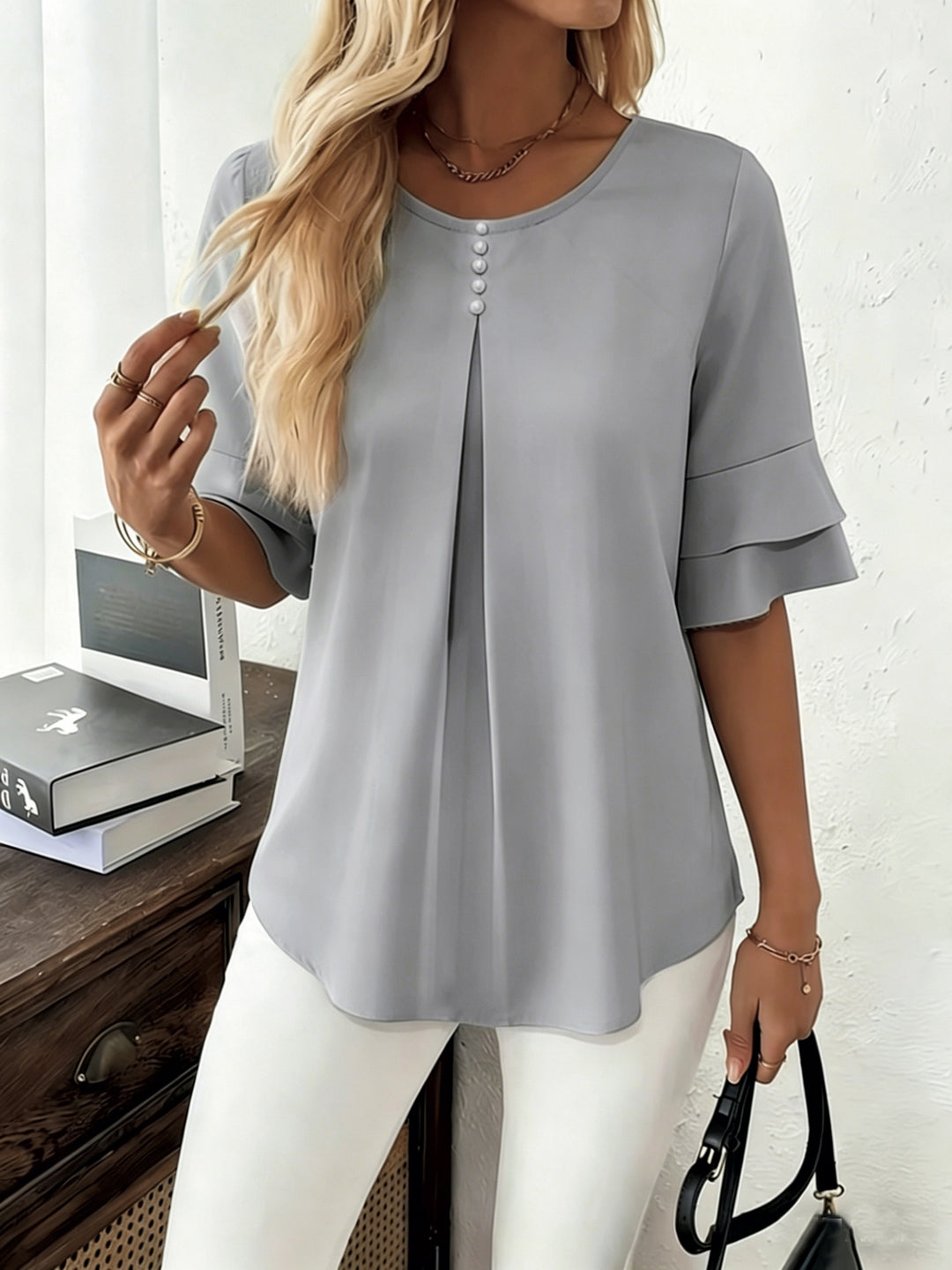 Annette | Flared-Sleeve Ruffle Top