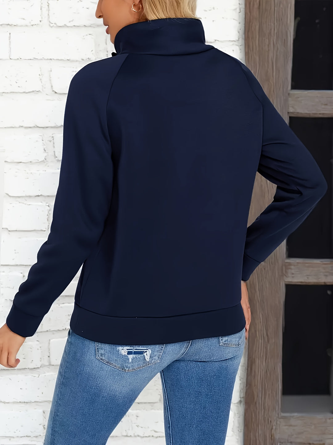 Sylvia | Button-Accent Stand Collar Sweatshirt