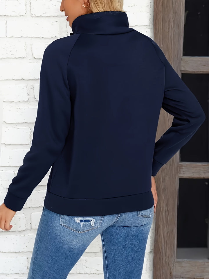 Sylvia | Button-Accent Stand Collar Sweatshirt