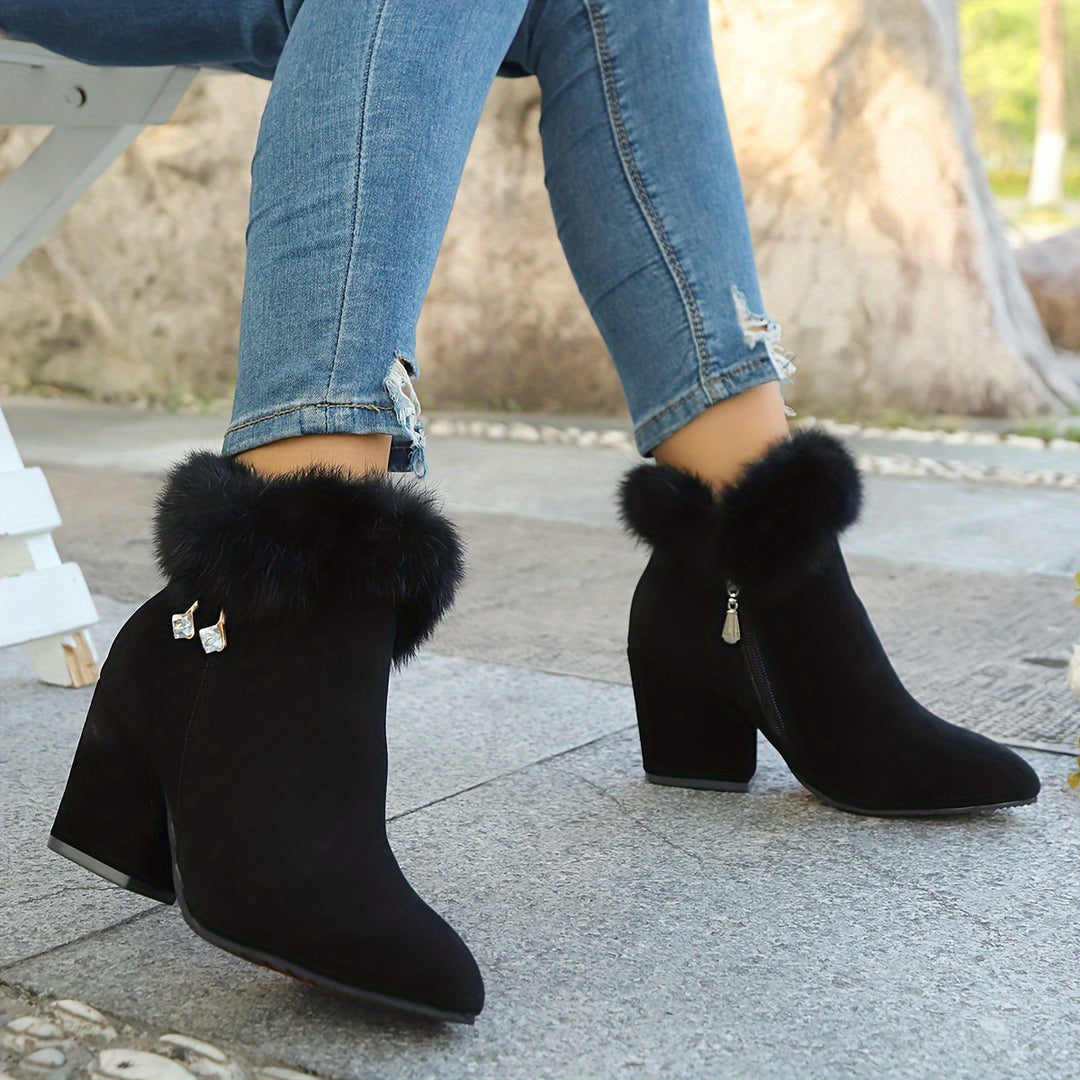 Rosanna | Fur-Trimmed Block Heel Ankle Boots
