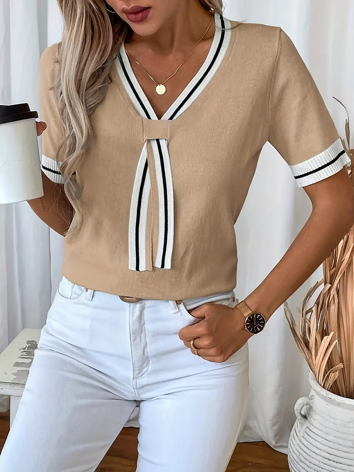 Maeve | Tie-Neck Short Sleeve Pullover