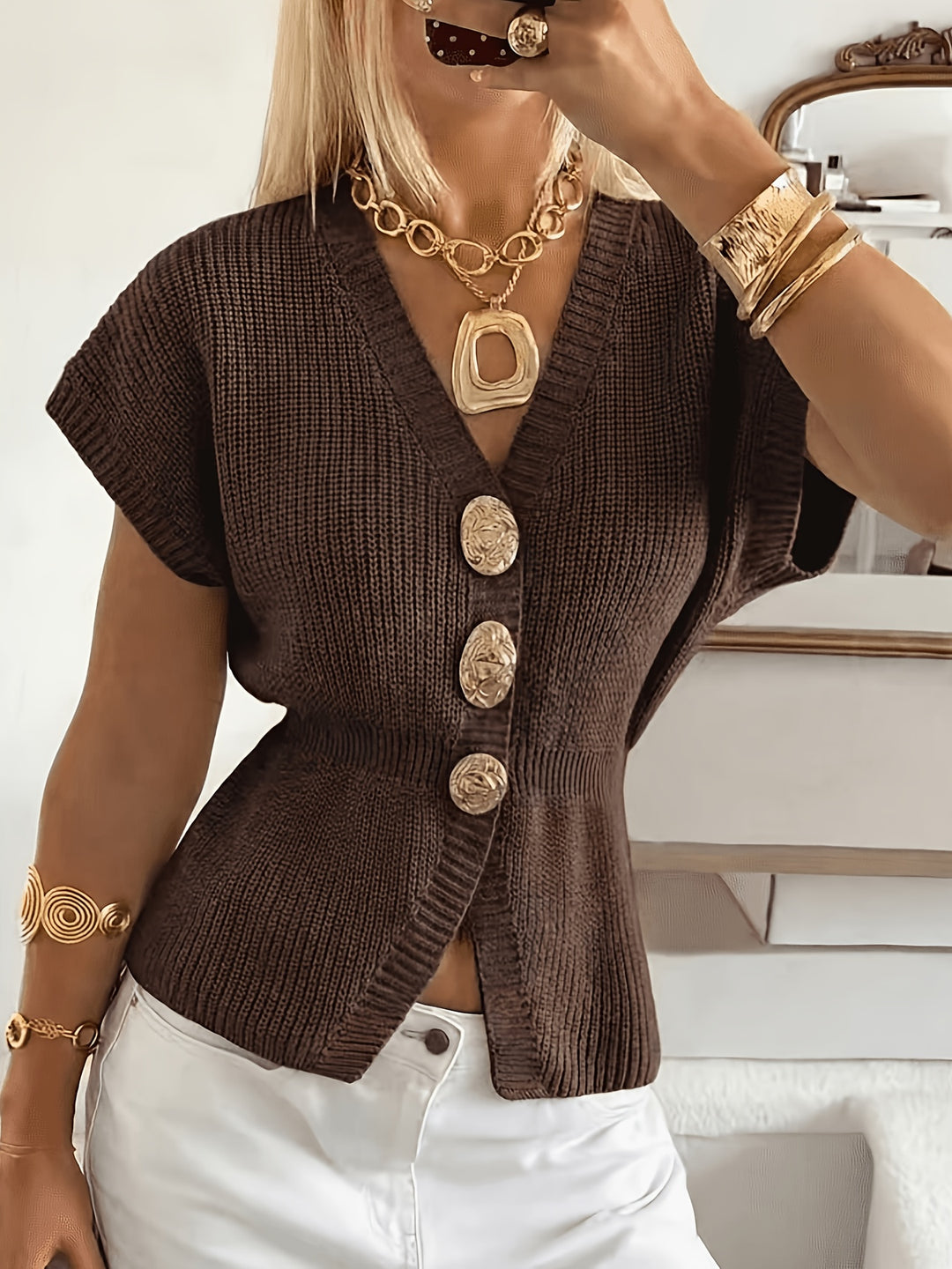 Rachel | Button-Front Knit Top