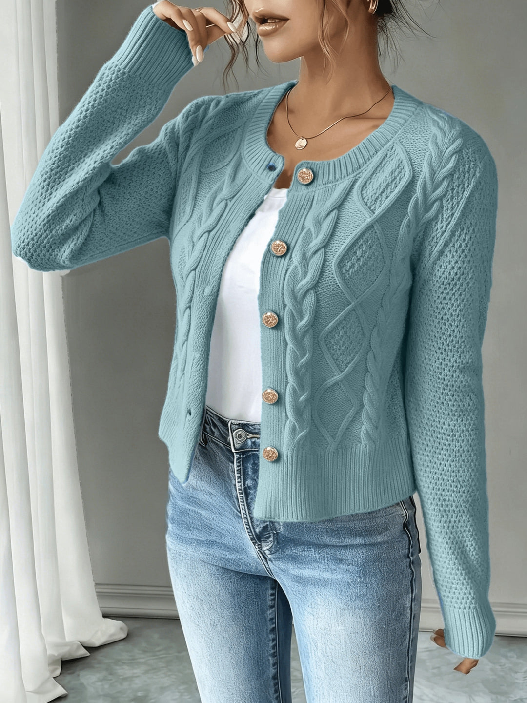 Matilda | Cable-Knit Button-Front Cardigan