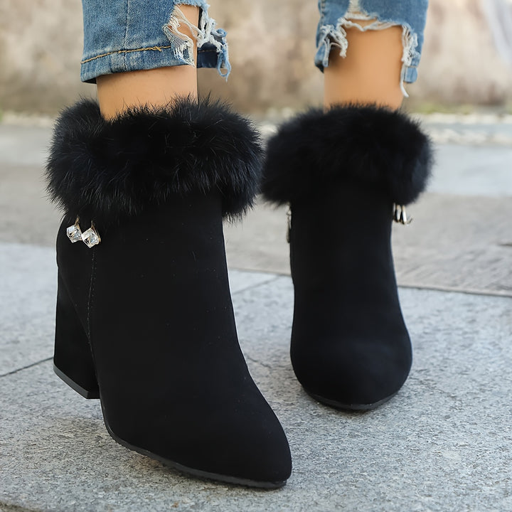 Rosanna | Fur-Trimmed Block Heel Ankle Boots