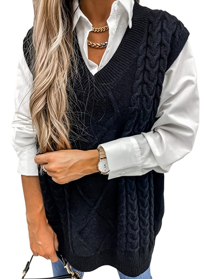 Genevieve | Cable-Knit V-Neck Sweater Vest