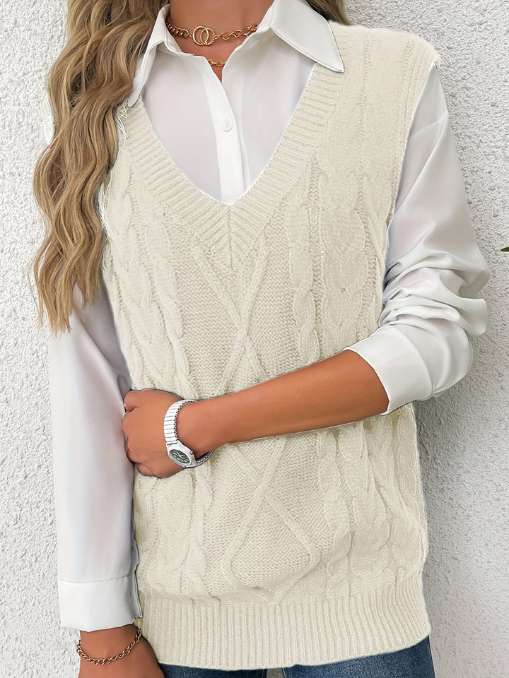 Genevieve | Cable-Knit V-Neck Sweater Vest