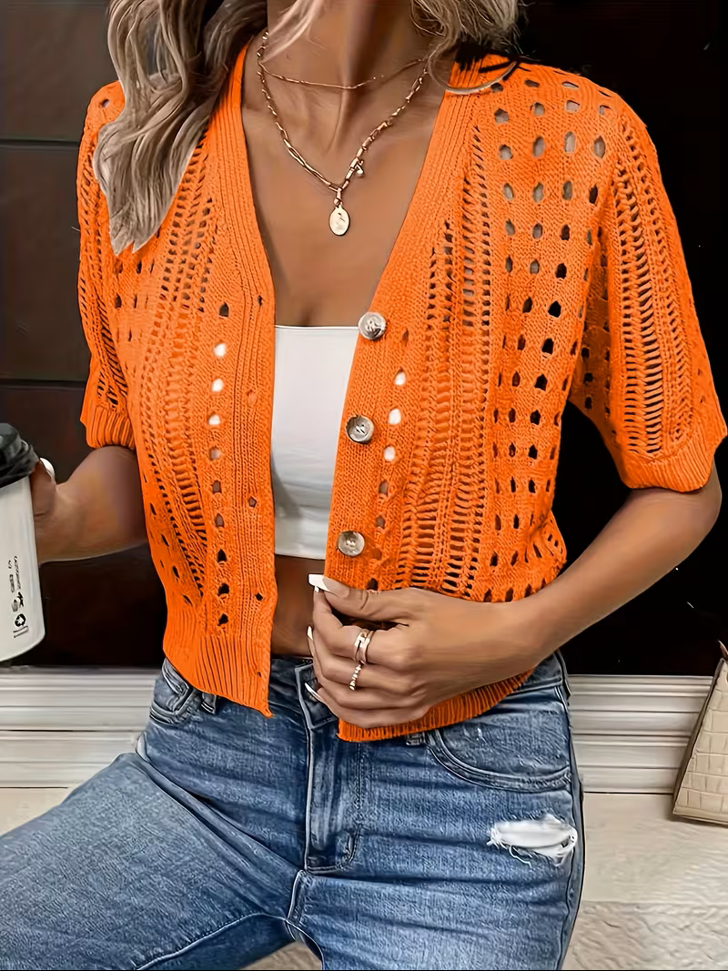 Rosemary | Open-Knit Short-Sleeve Cardigan