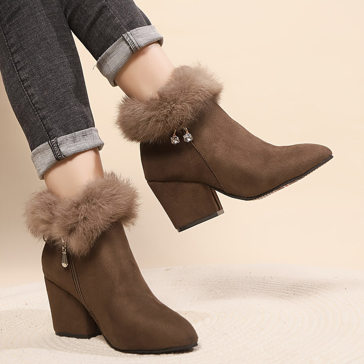 Rosanna | Fur-Trimmed Block Heel Ankle Boots