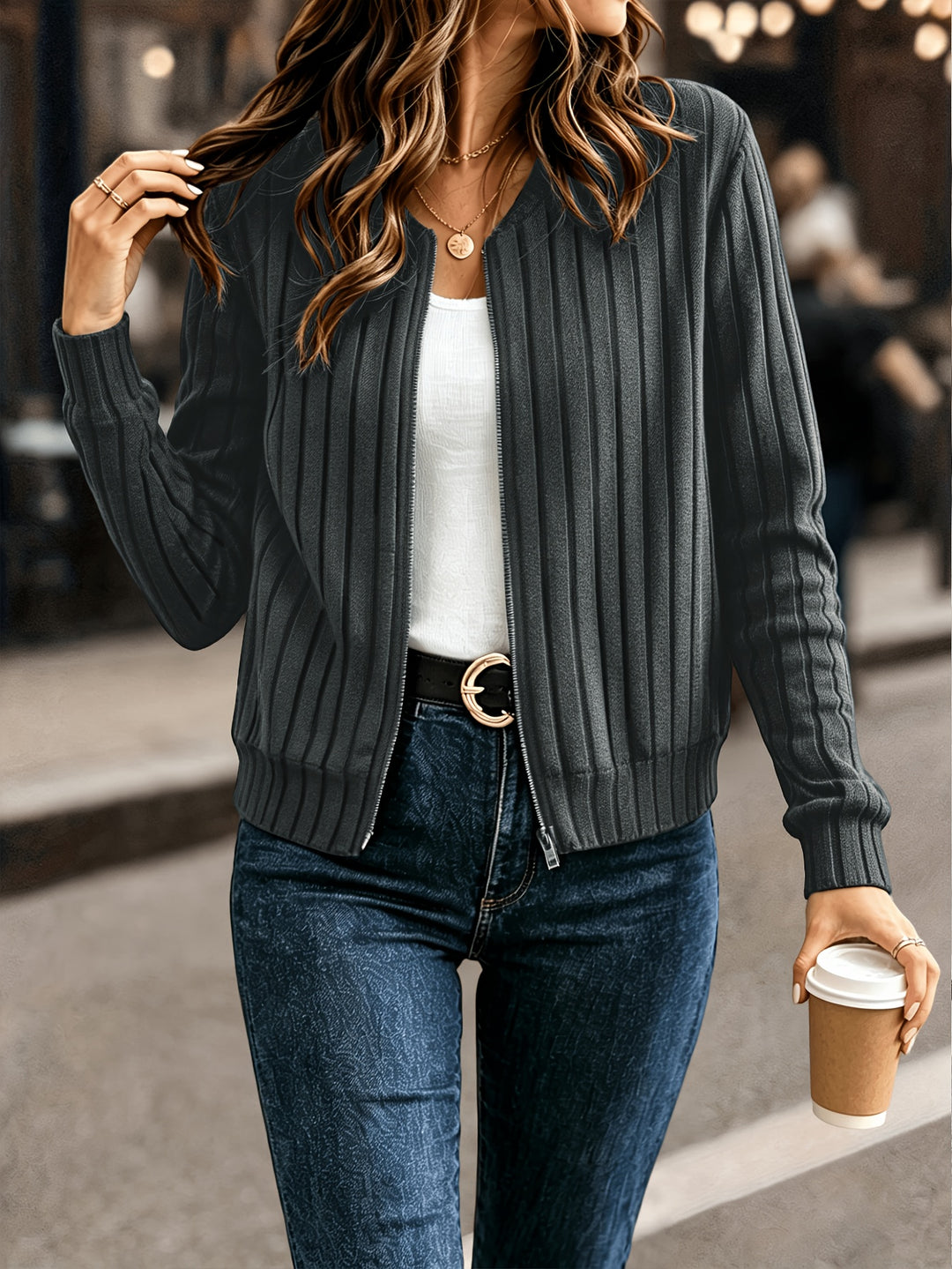 Miranda | Ribbed Zip-Front Jacket