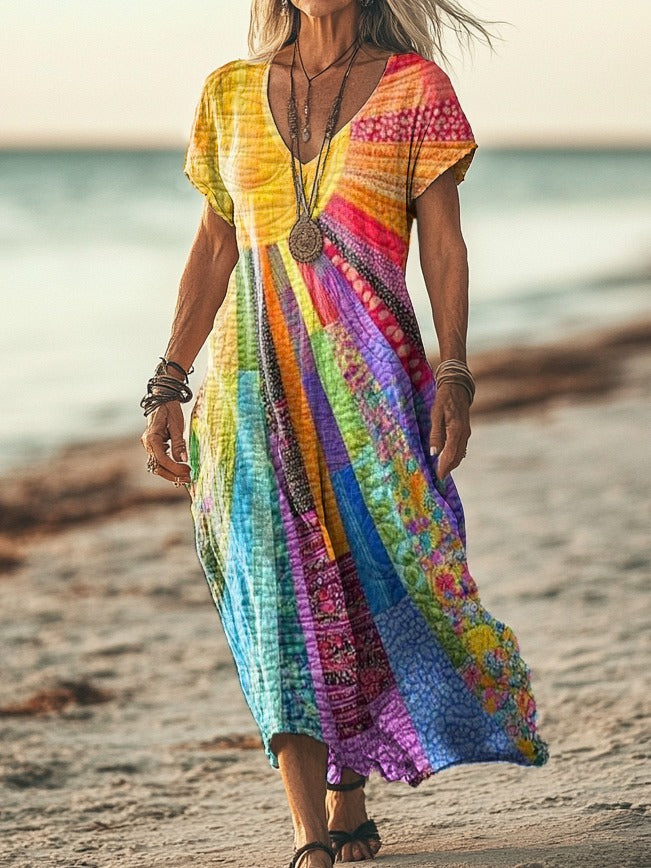 Aria | Elegant Bohemian Sun Print Dress