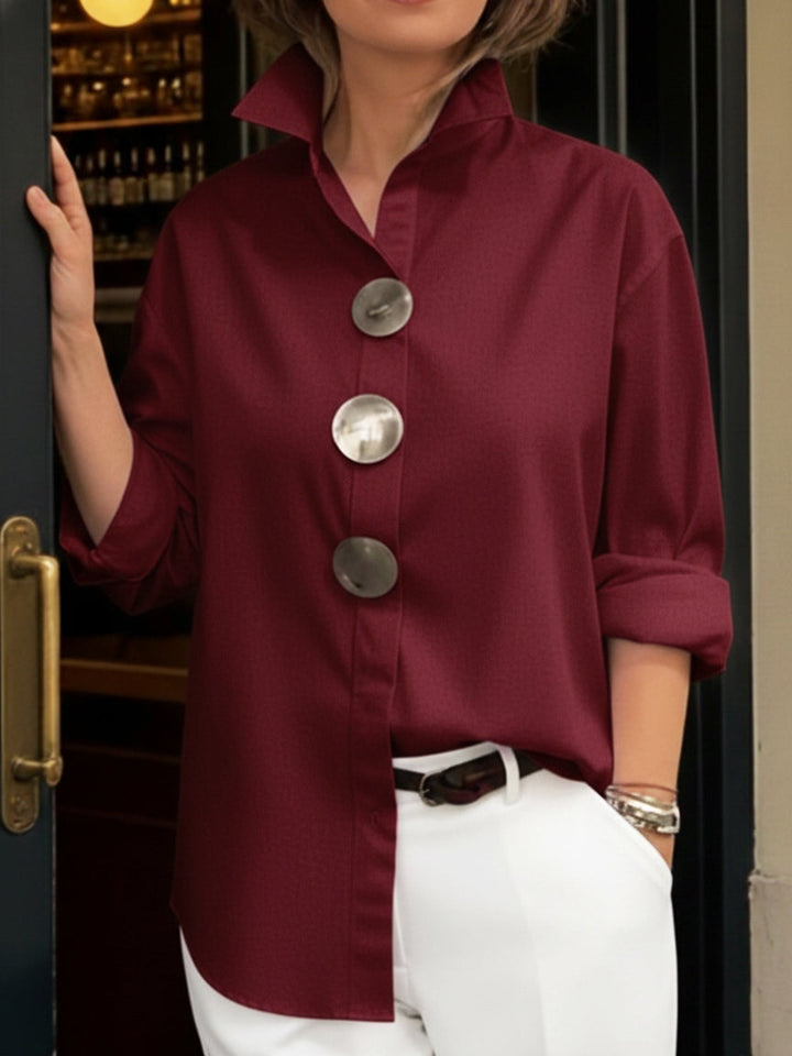 Rowena | Statement Button Stand-Collar Blouse