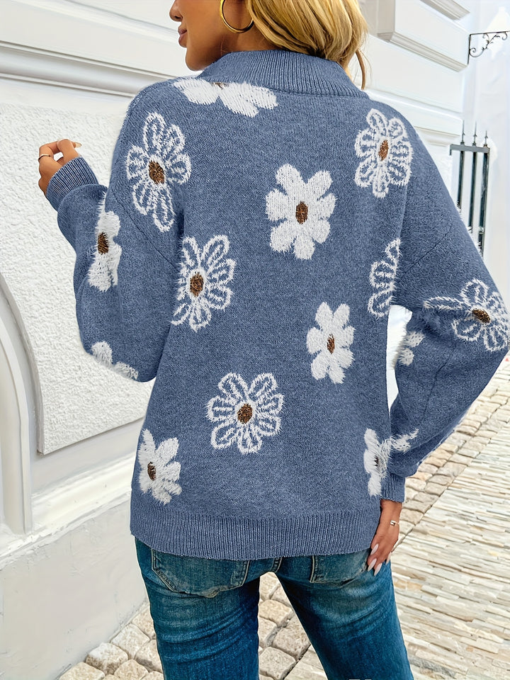 Marnie | Floral Half-Zip Pullover Sweater