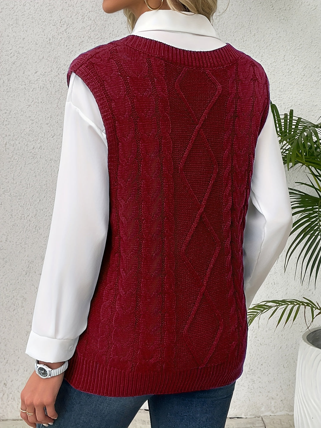 Genevieve | Cable-Knit V-Neck Sweater Vest