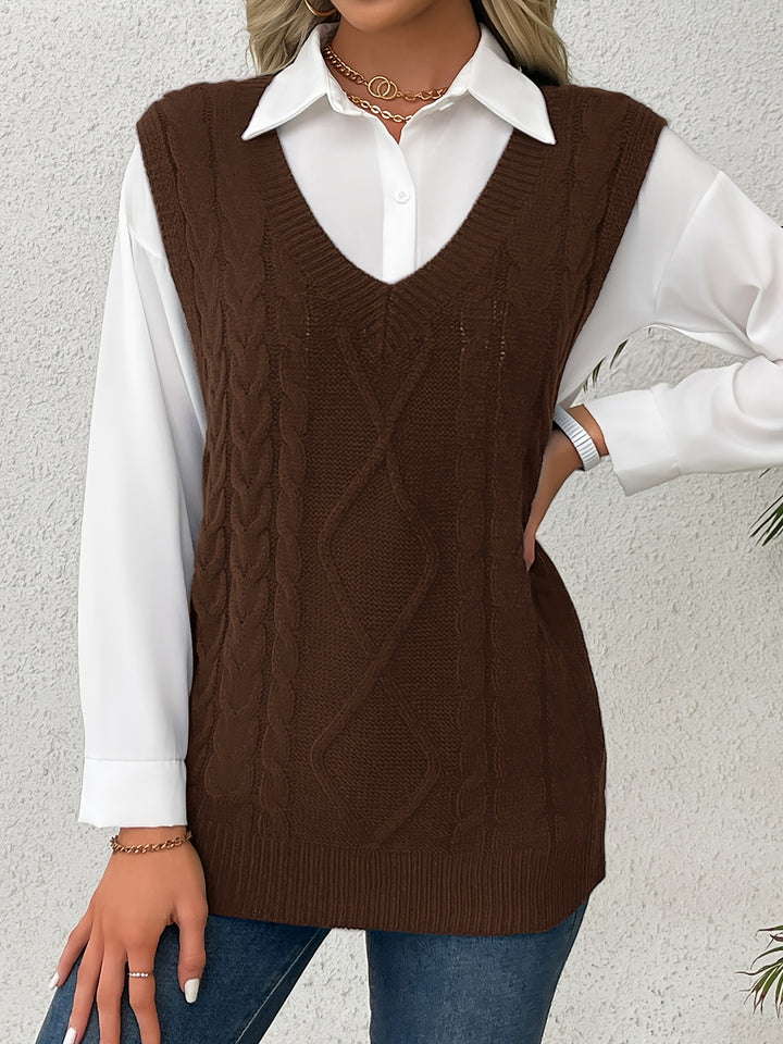 Genevieve | Cable-Knit V-Neck Sweater Vest