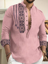 Rafael | Patterned Stand-Collar Henley Shirt