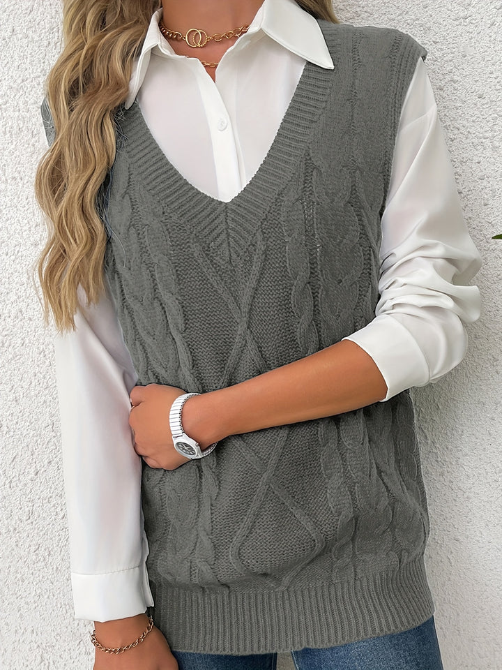 Genevieve | Cable-Knit V-Neck Sweater Vest