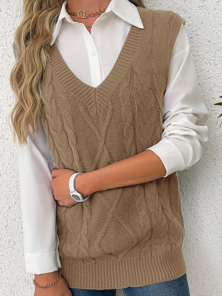 Genevieve | Cable-Knit V-Neck Sweater Vest
