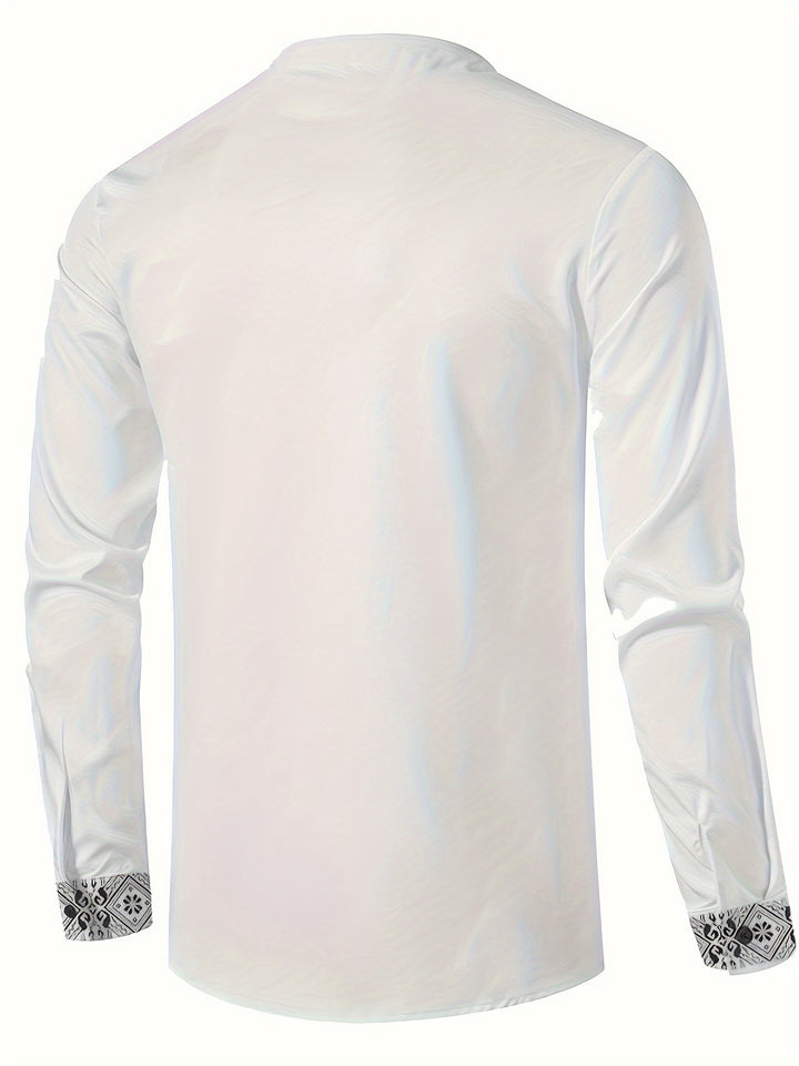 Rafael | Patterned Stand-Collar Henley Shirt