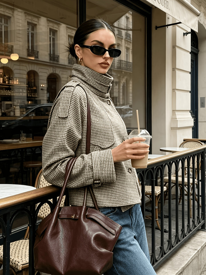 Margaux | Houndstooth Stand-Collar Jacket