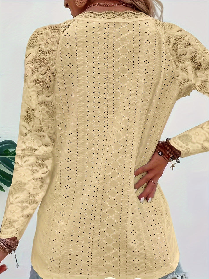 Susanna | Lace-Sleeve Tie-Neck Top
