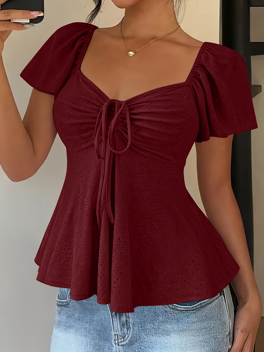 Juliet | Textured Drawstring Peplum Top