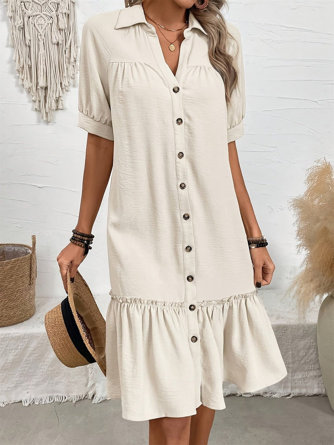 Maevelle | Elegant Boho Button Midi Dress