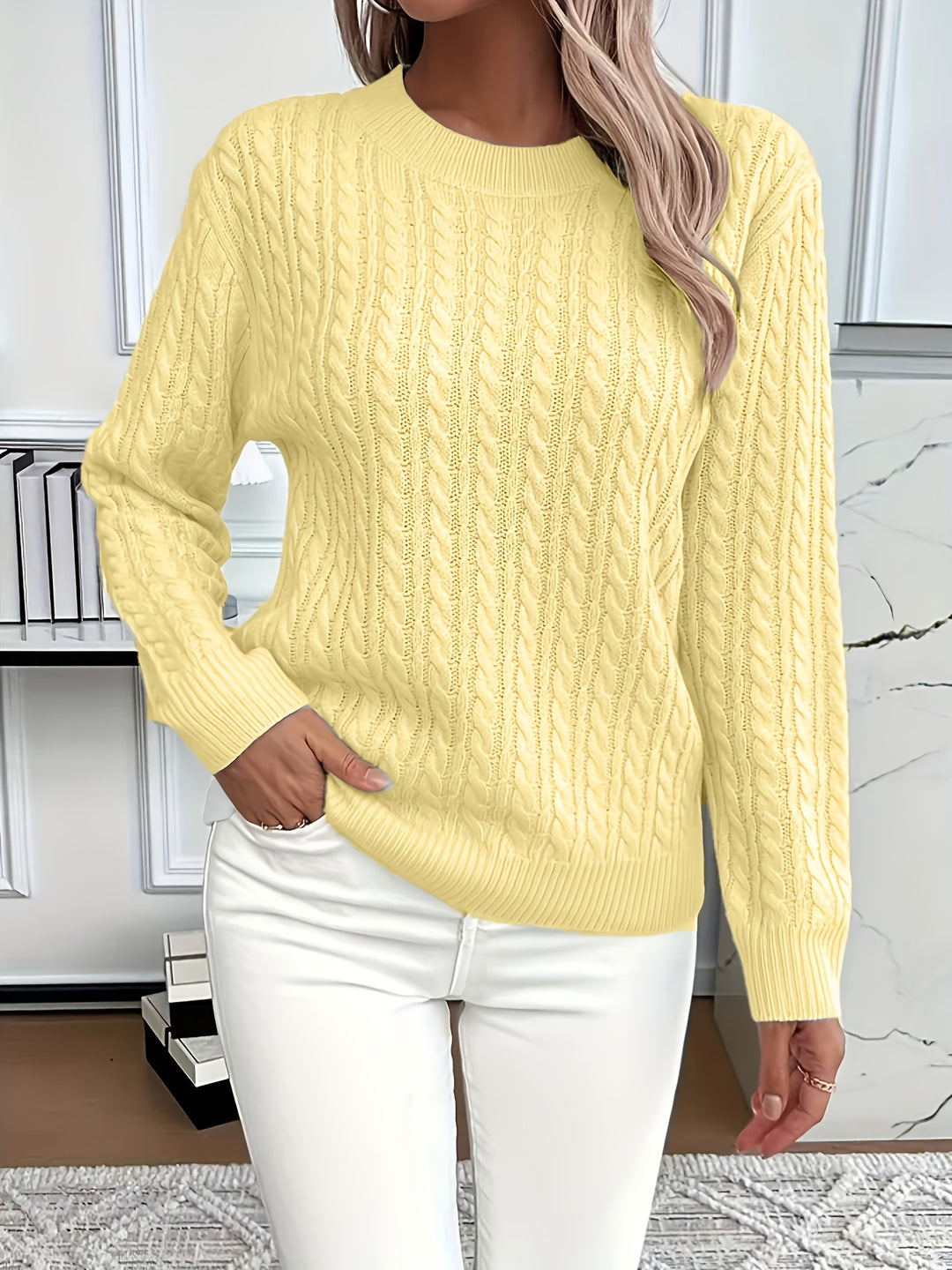 Elspeth | Cable-Knit Round Neck Sweater