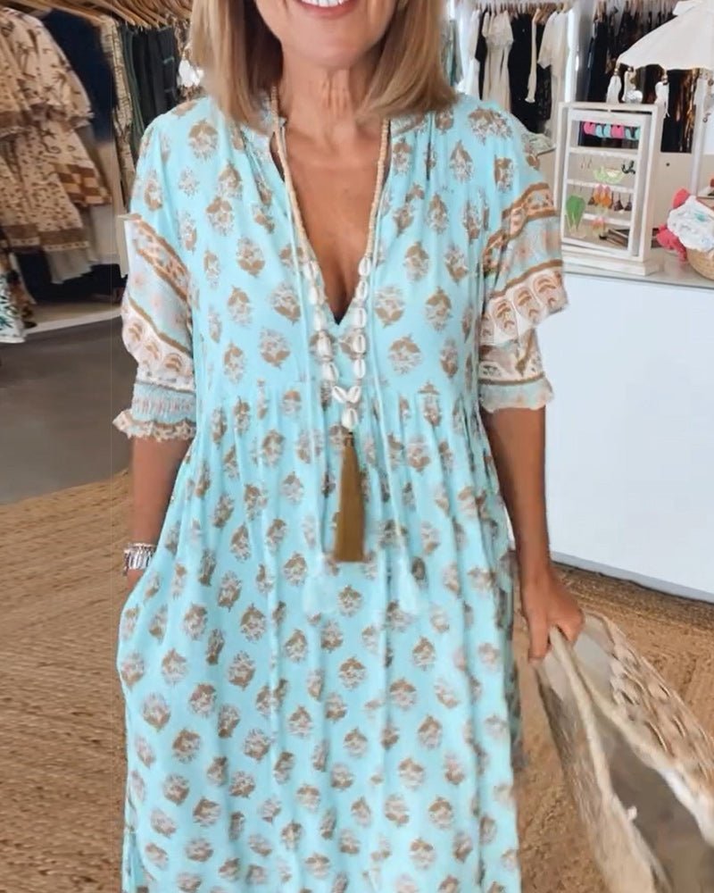 Mana | Elegant Floral V Neck Dress