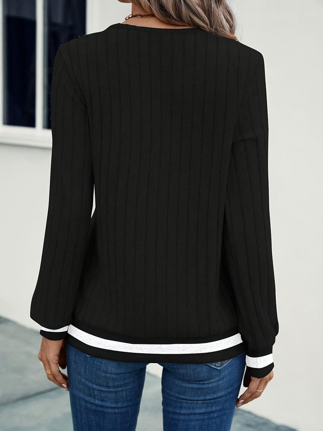 Nadia | Textured Color-Block Long Sleeve Top