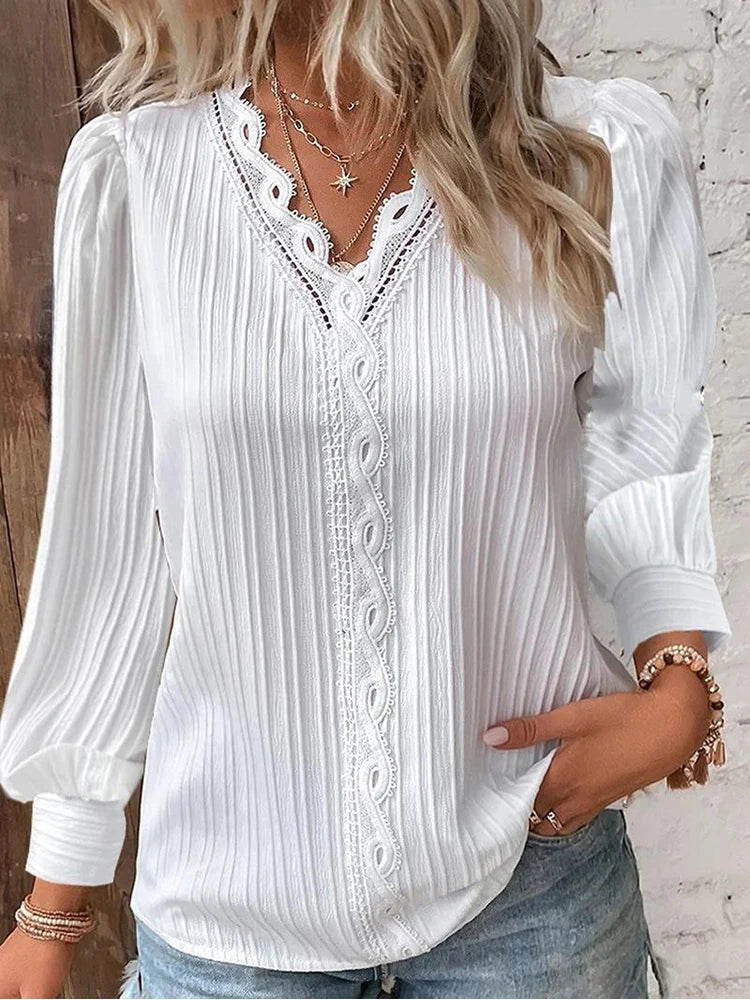 Sabine | Lace-Trimmed V-Neck Blouse