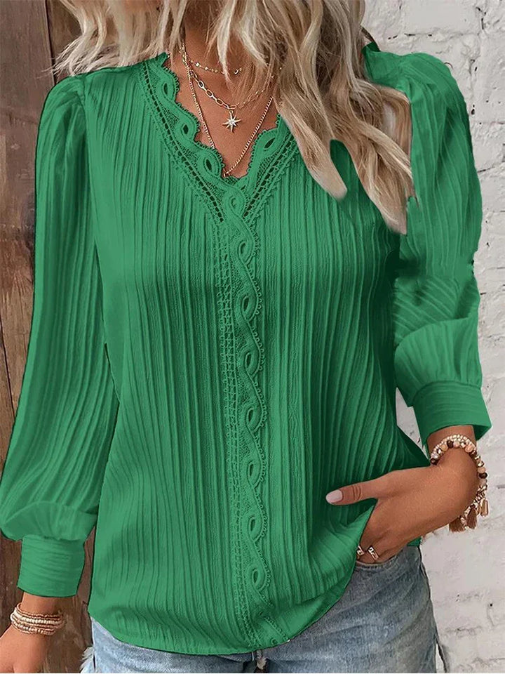 Sabine | Lace-Trimmed V-Neck Blouse