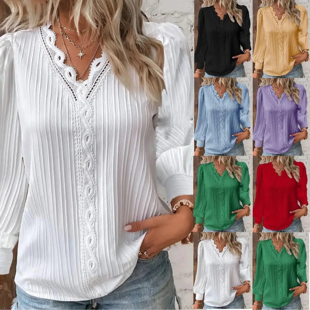 Sabine | Lace-Trimmed V-Neck Blouse