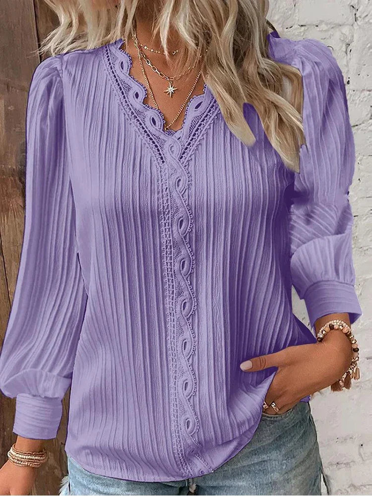 Sabine | Lace-Trimmed V-Neck Blouse