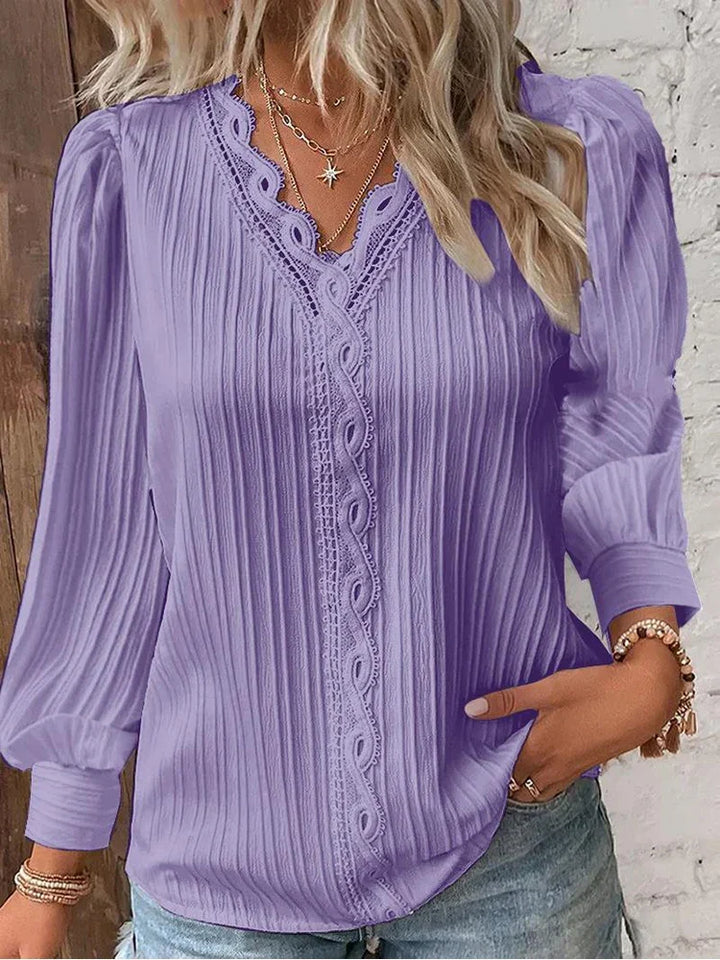 Sabine | Lace-Trimmed V-Neck Blouse