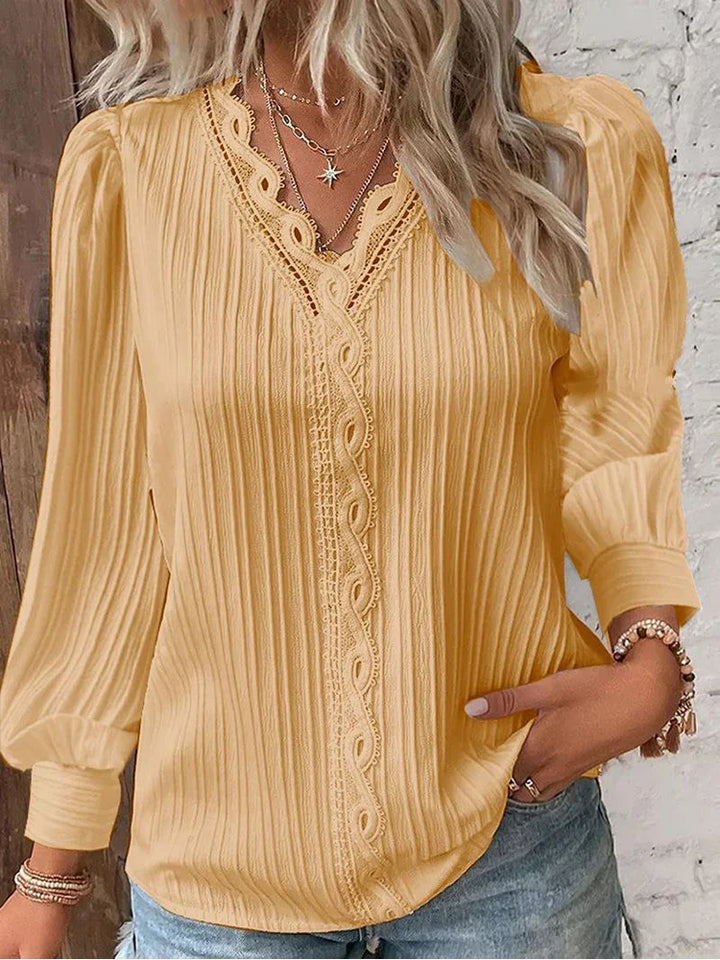 Sabine | Lace-Trimmed V-Neck Blouse