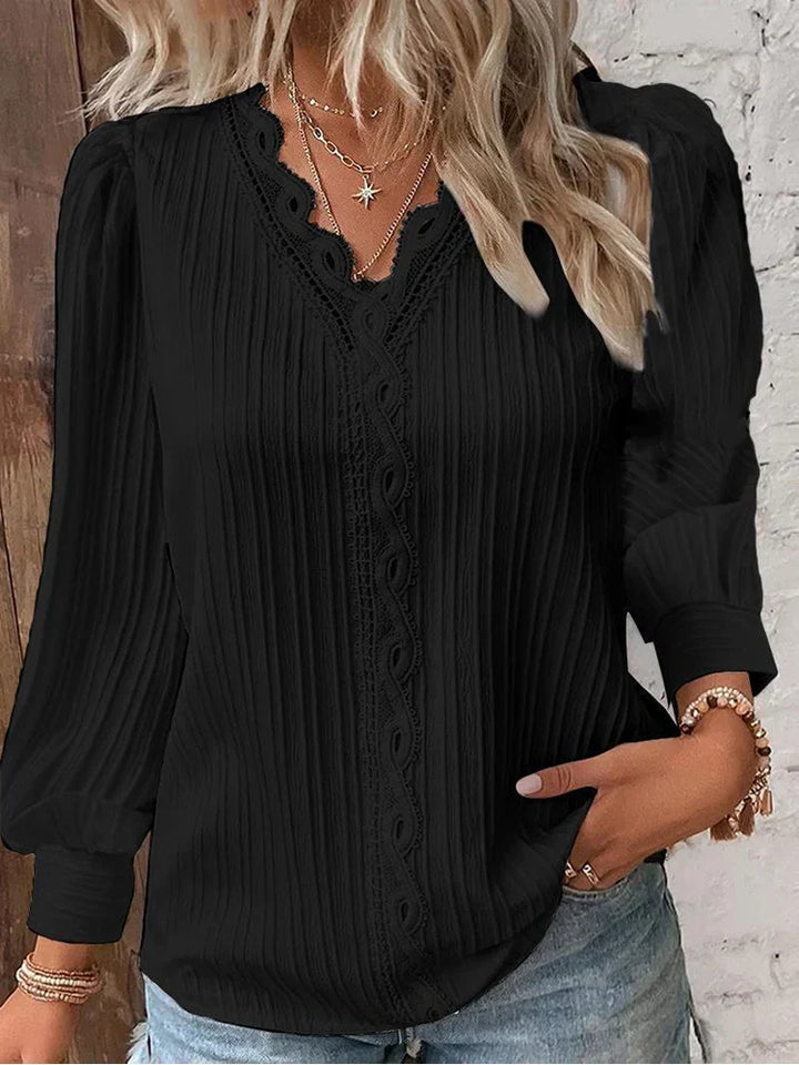 Sabine | Lace-Trimmed V-Neck Blouse
