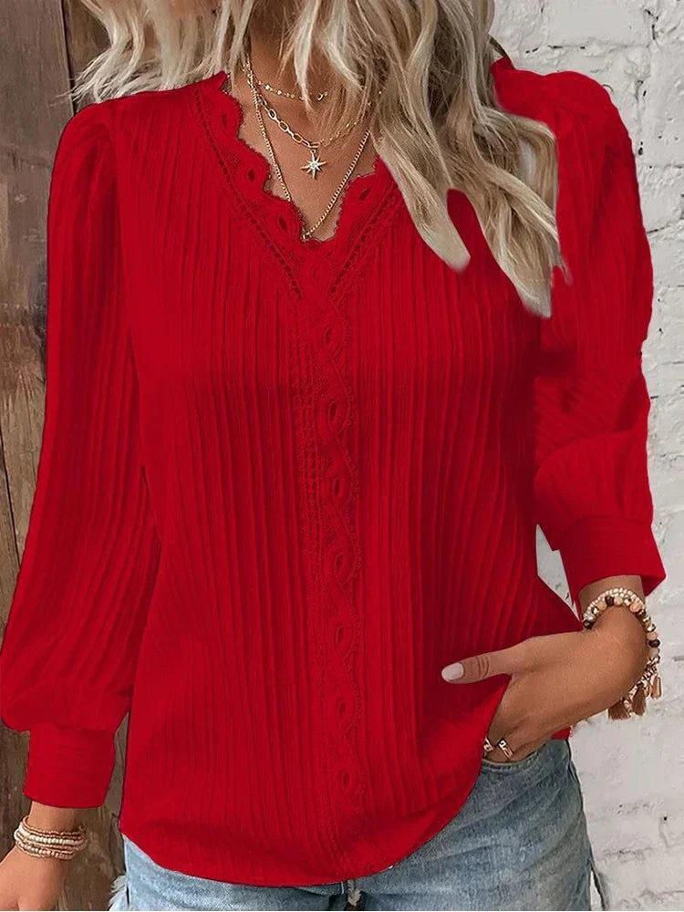 Sabine | Lace-Trimmed V-Neck Blouse