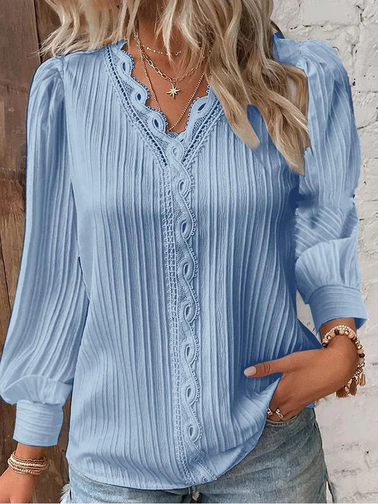 Sabine | Lace-Trimmed V-Neck Blouse
