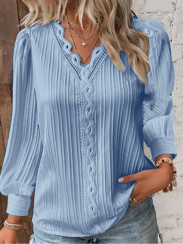 Sabine | Lace-Trimmed V-Neck Blouse