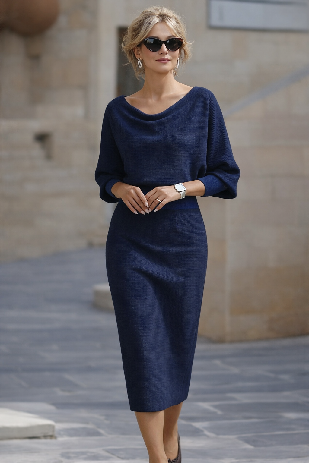 Cordelia | Refined Cowl-Neck Midi Dress
