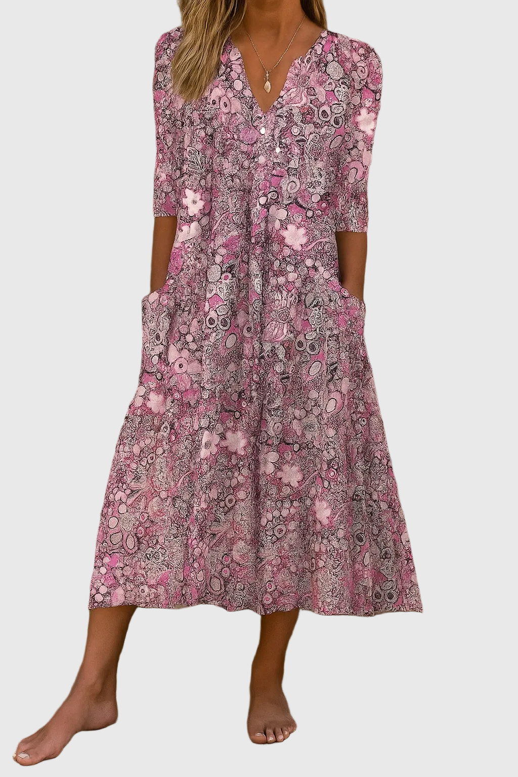Karlie | Elegant V Neck Midi Dress