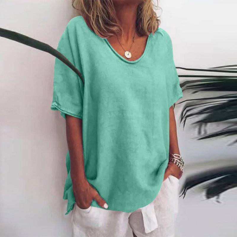 Megan | Classic V Neck Short Sleeve Blouse