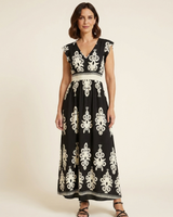 Estelle | Baroque-Print V-Neck Maxi Dress