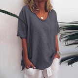 Megan | Classic V Neck Short Sleeve Blouse