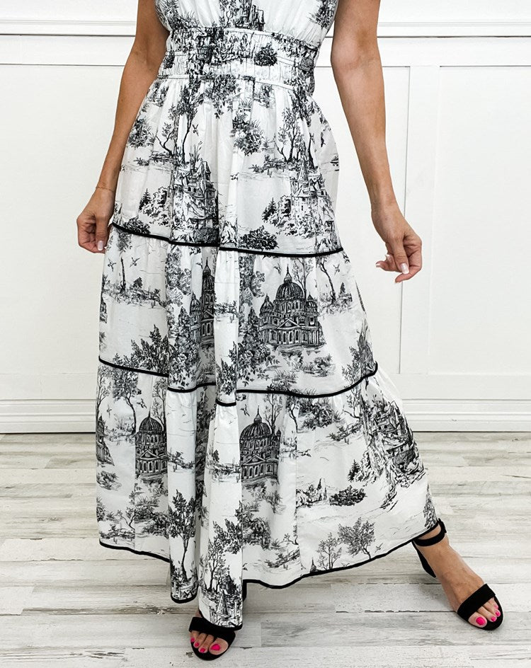 Eliza | Classic Elegant Toile Maxi Dress
