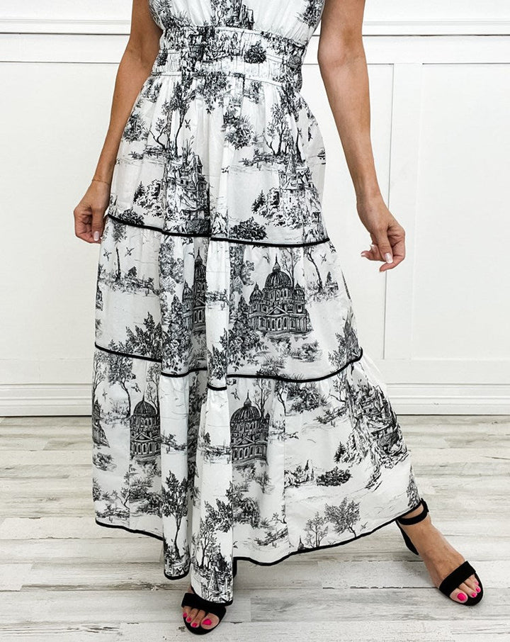 Eliza | Classic Elegant Toile Maxi Dress
