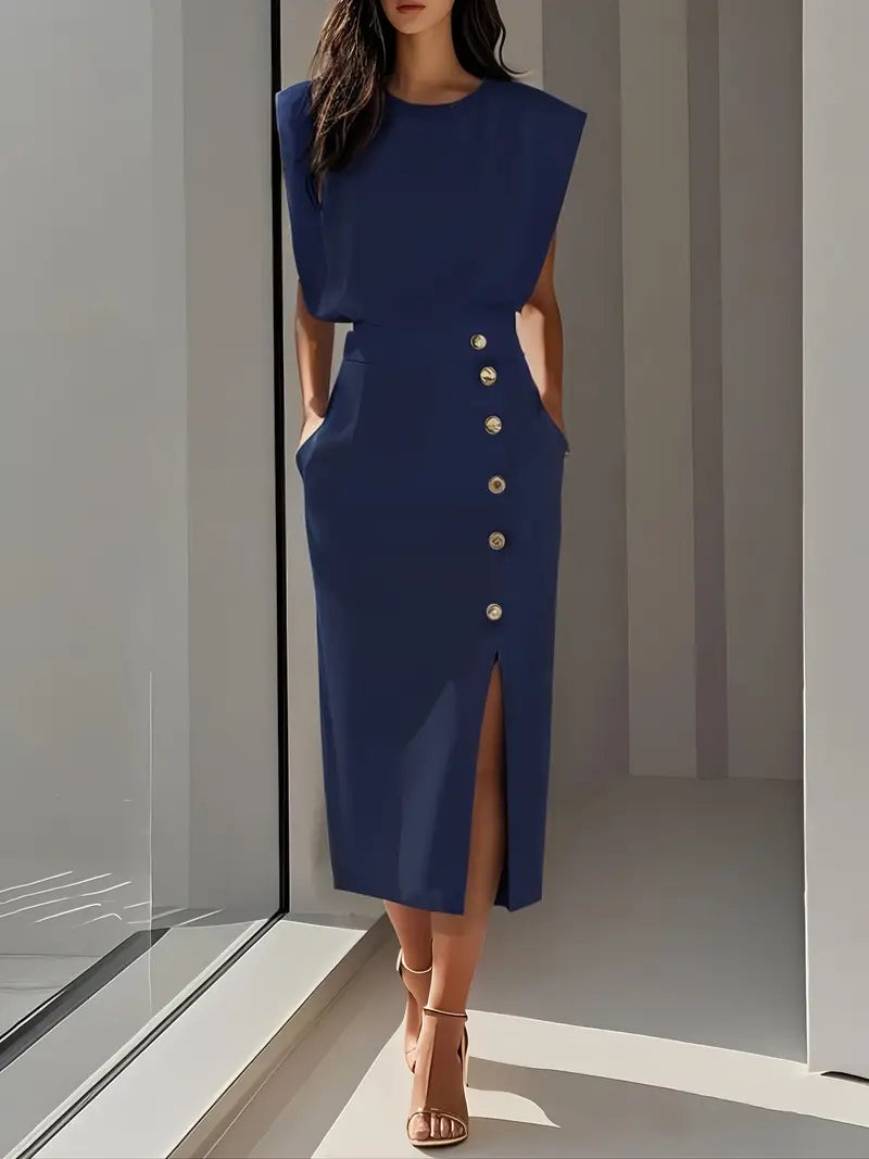 Dalia | Elegant Midi Dress with Side Slit