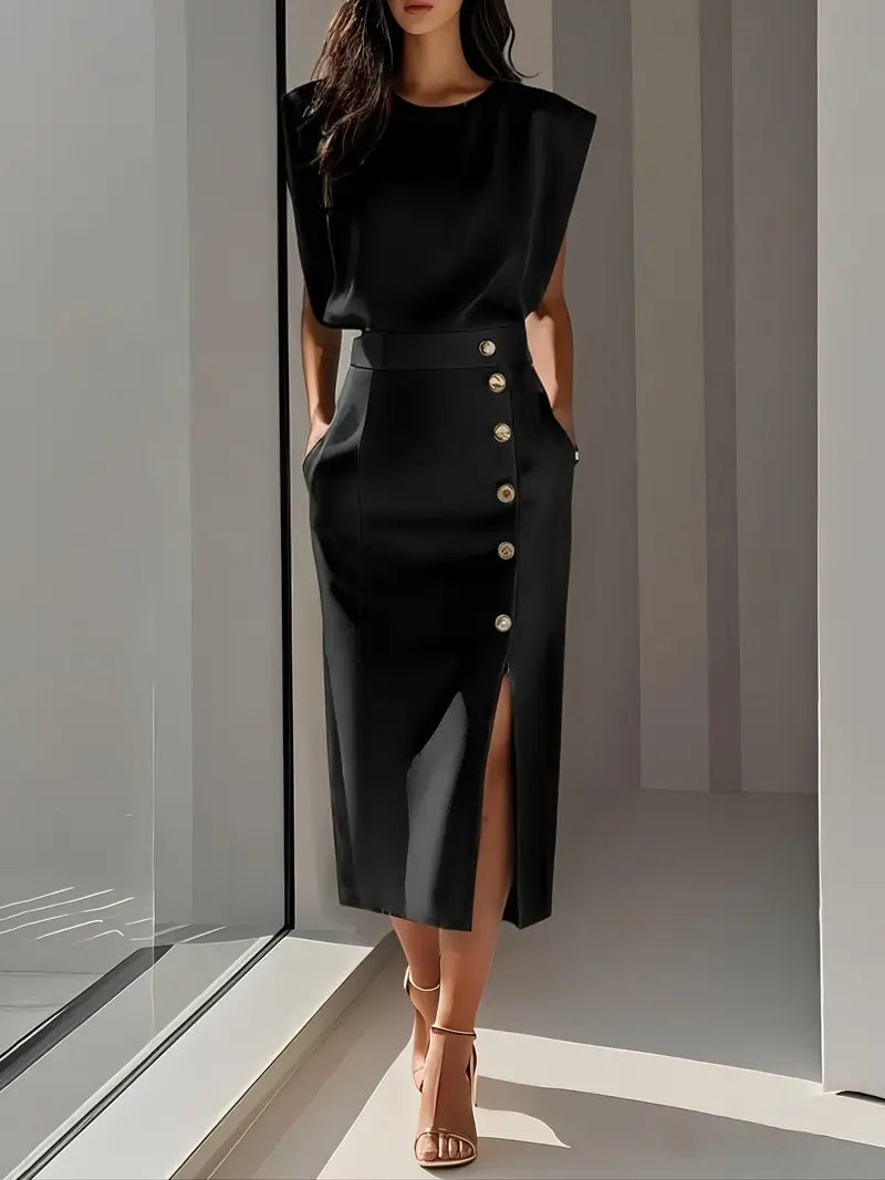Dalia | Elegant Midi Dress with Side Slit
